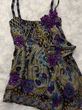 Beaded Floral Paisley Dress - Purple & Teal Handmade Designer Dress